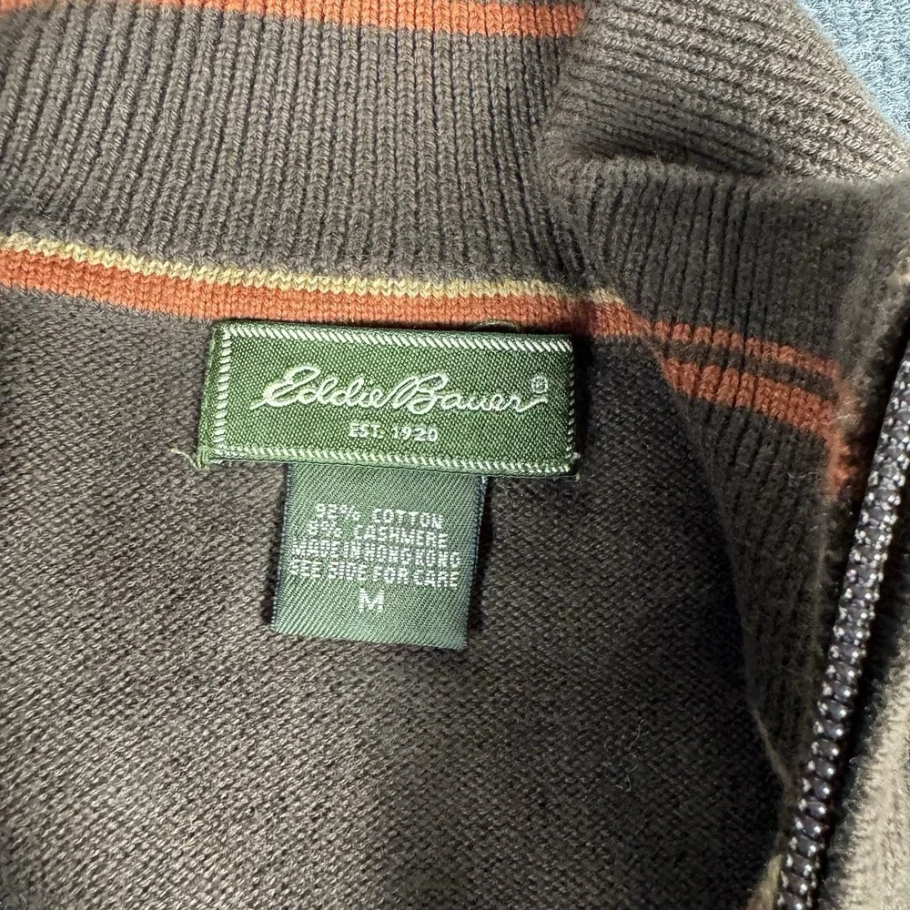EDDIE BAUER Mens Zip Neck Jumper Sweater M Brown Cotton‎